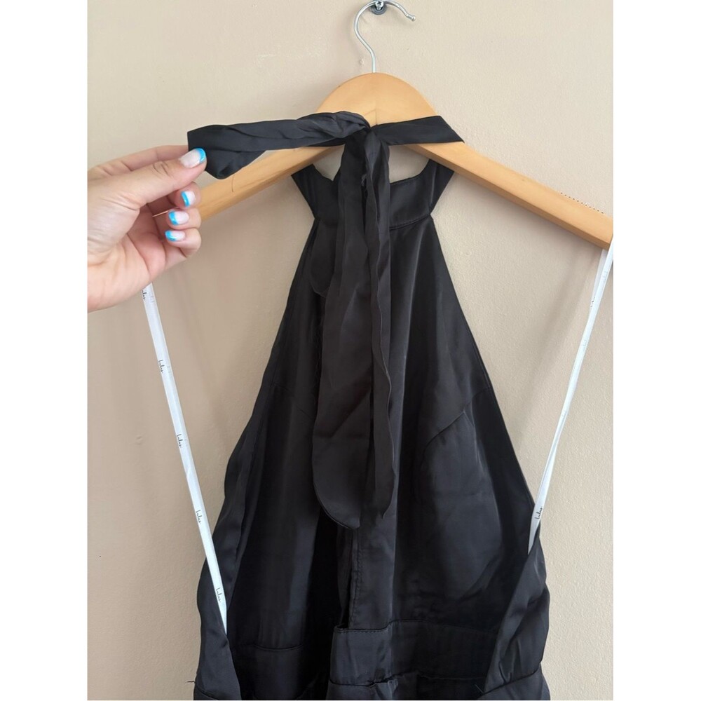 Lulus Midnight Moves Black Pleated Satin Cutout Halter Maxi Dress Size Small NWT - Picture 10 of 11